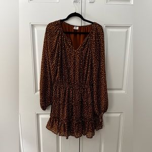 LELIS | Brown and Cream Dot Long Sleeve Dress